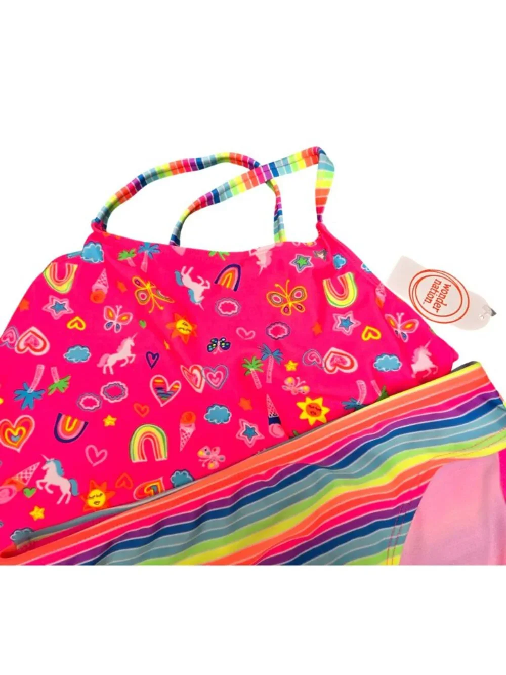 Girls Unicorn & Rainbow Tankini Set Striped Bottoms Swimwear XL 14/16 JJ4253